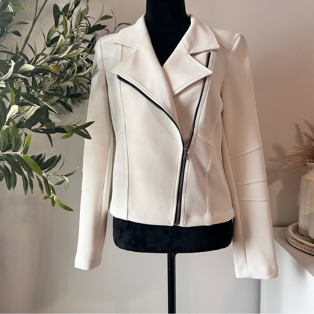 Express White Asymmetrical Knit Moro Jacket Size M